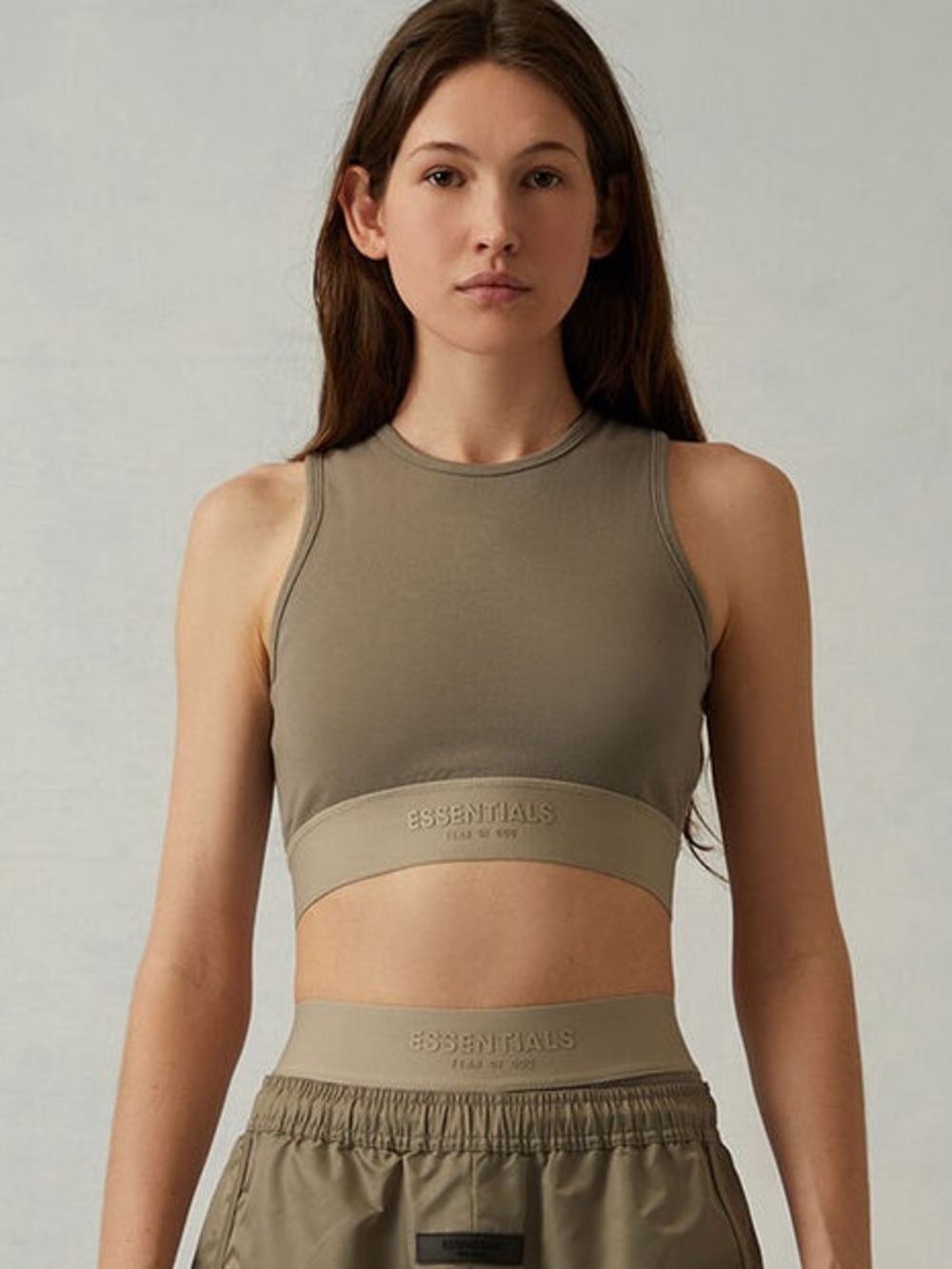 Essentials Sleeveless Cropped Tank Top in Taupe